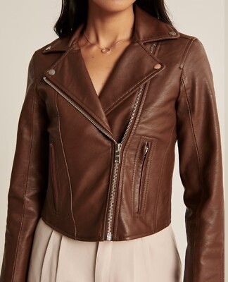 Abercrombie & Fitch Women's Vegan Leather Moto Jacket Dark Brown