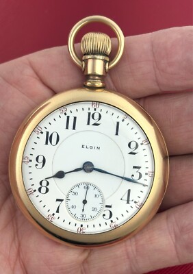 Elgin 23 Jewel Veritas 18 Size Grade 214 Yellow Gold Filled Pocket  Watch