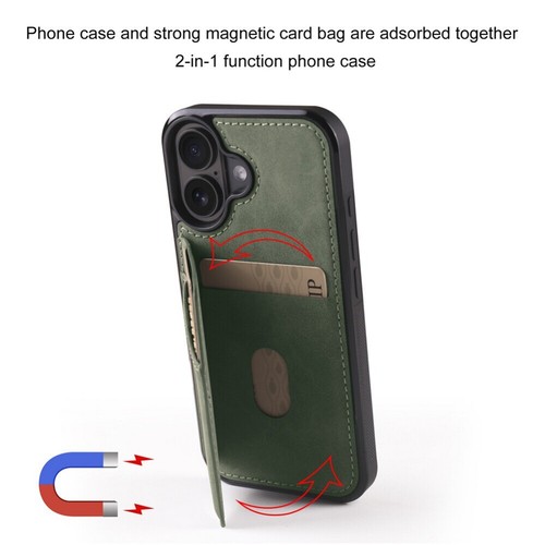 For iPhone 16 15 14 13 12 11 Case Wallet RFID Blocking Leather Card Stand Cover - Picture 11 of 64
