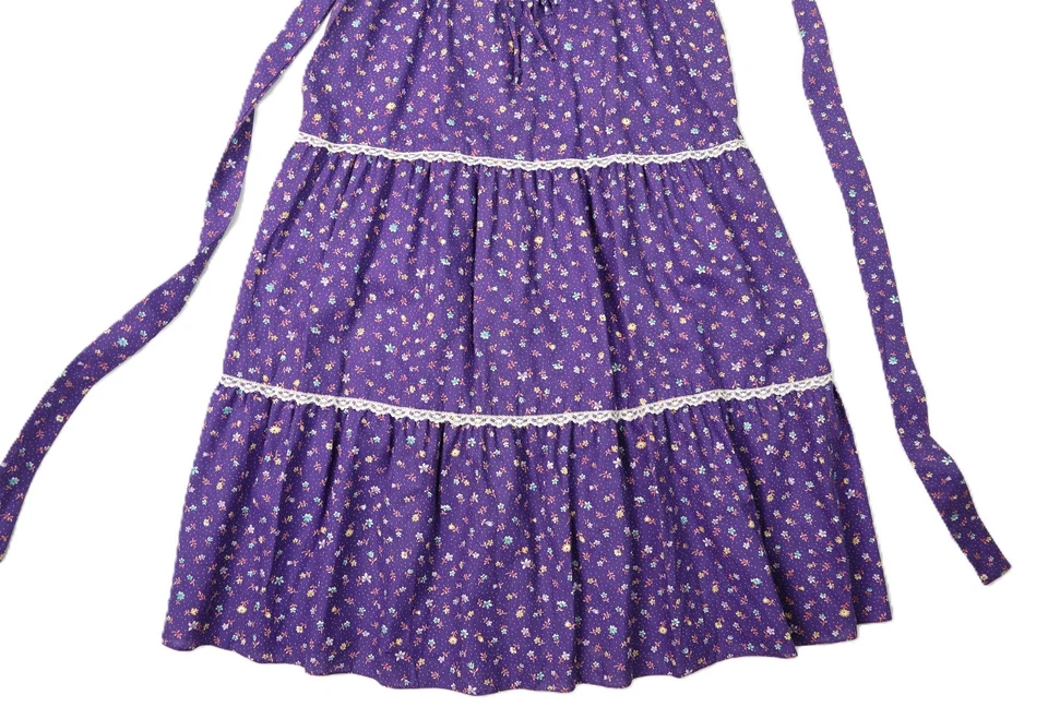 VTG 70s 10 M Cottage Core Prairie Ditzy Floral Print Midi Lace Sleeveless Dress - Image 2 of 4