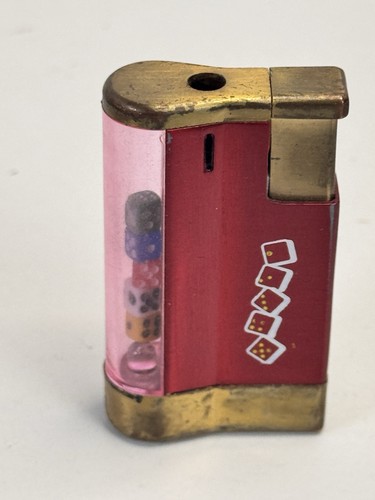 Lighter — Dice Novelty, Lucite Tube with Mini Dice, Red and Gold, 1990s to 2000s