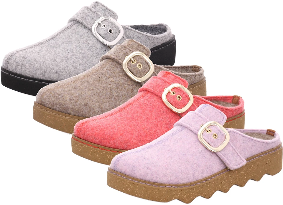 Rohde Damen Pantoffel Softfilz Hausschuh mit Plateau und Schnalle Foggia-D 6117