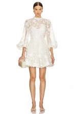 NWOT $1,750 Zimmermann Matchmaker Appliqué Lift Off Silk Mini Dress Ivory AU0 XS