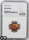 1951-D Lincoln Cent Wheat Penny, RED, NGC MS 66 RD ** Lustrous Beauty!