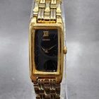 Seiko Tank Watch Women 13mm Black Dial Gold Tone 2e20-7021 New Battery ABC12