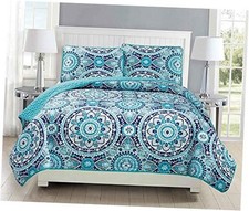 Fancy Collection 3pc Quilted Bedspread Full/Queen Turquoise, Blue, Gray, Teal