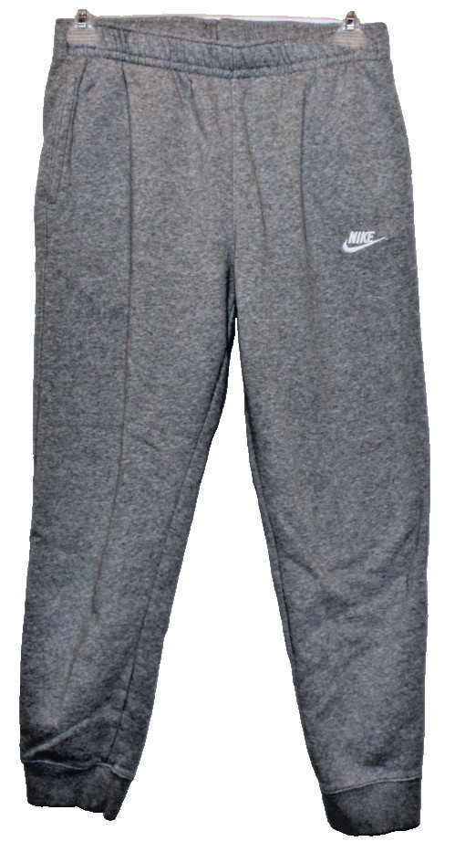Nike Men's Large Gray Fleece Joggers Swoosh Cuffed Ankle Pockets Athletic L