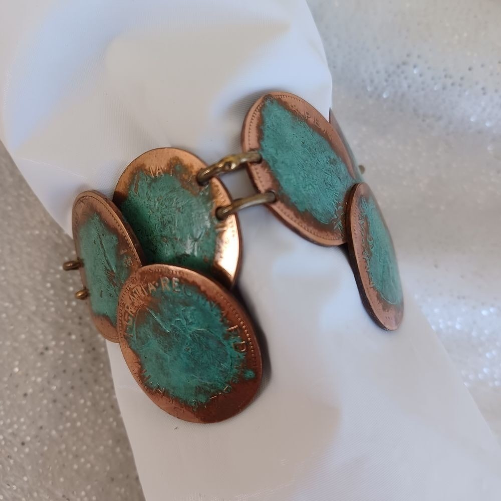 Bracelet Statement Oxidized Copper Turquoise Tone… - image 10