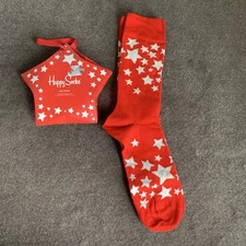 Happy Socks Holiday Crew Socks Christmas Stars Gift Box 1 Pair Red/Silver