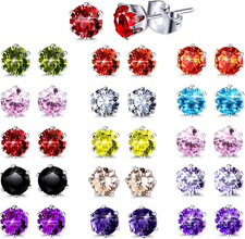15 Pairs Stud Earrings for Women CZ Birthstone Multi Color Cubic Zirconia Gifts