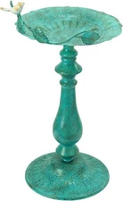 Bird Baths for Outdoors-Metal Bowl- Green Birdbaths Stand with Leaf and Decor