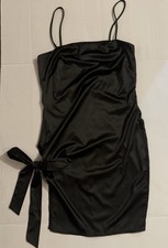 Fashion Nova Women’s Mini Skip Dress Side Slit Bow Stretch Satin Clubwear Y2k XL