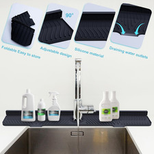 33 inch Sink Splash Guard Mat, Silicone Faucet Handle Drip Catcher Tray, Long...
