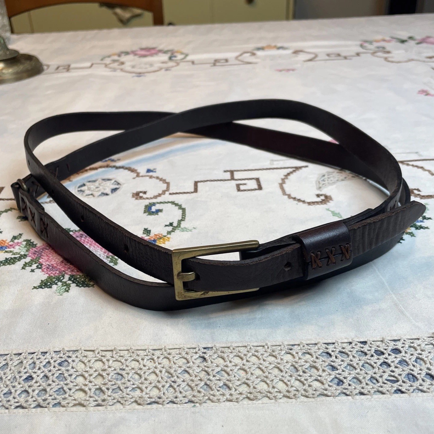 Johnny Farar Solid Brown Leather Double Wrap Belt… - image 1