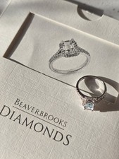 STUNNING 18ct White Gold Diamond Emerald Cut Aquamarine Ring Beaverbrooks Size K