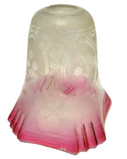 ANTIQUE CRANBERRY RIM FLORAL ETCHED GLASS ART NOUVEAU PENDANT LIGHT SHADE