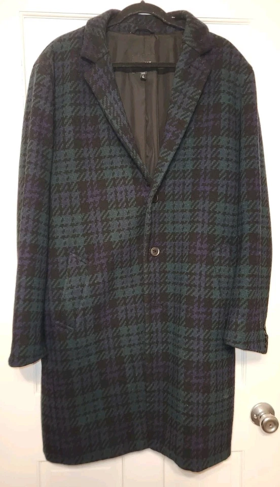 Abrigo EXPRESS Hombre Azul Reloj Mezcla Lana A Cuadros - Grande Foto 3 de 4