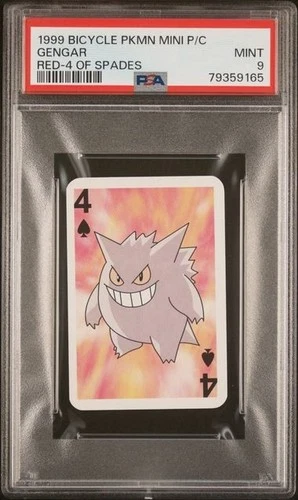 1999 Pokemon Gengar Mini Playing Card Poker Bicycle 4 of Spades PSA 9 Mint