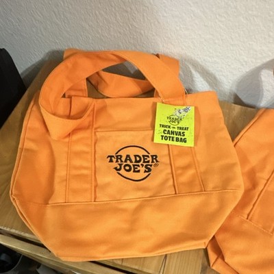 Trader Joe's Orange Canvas Foldable Tote Bags Solid Set of 2