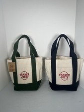 Trader Joe's Mini Canvas Tote Bag Forest Green Limited Edition New Navy Lot Of 2