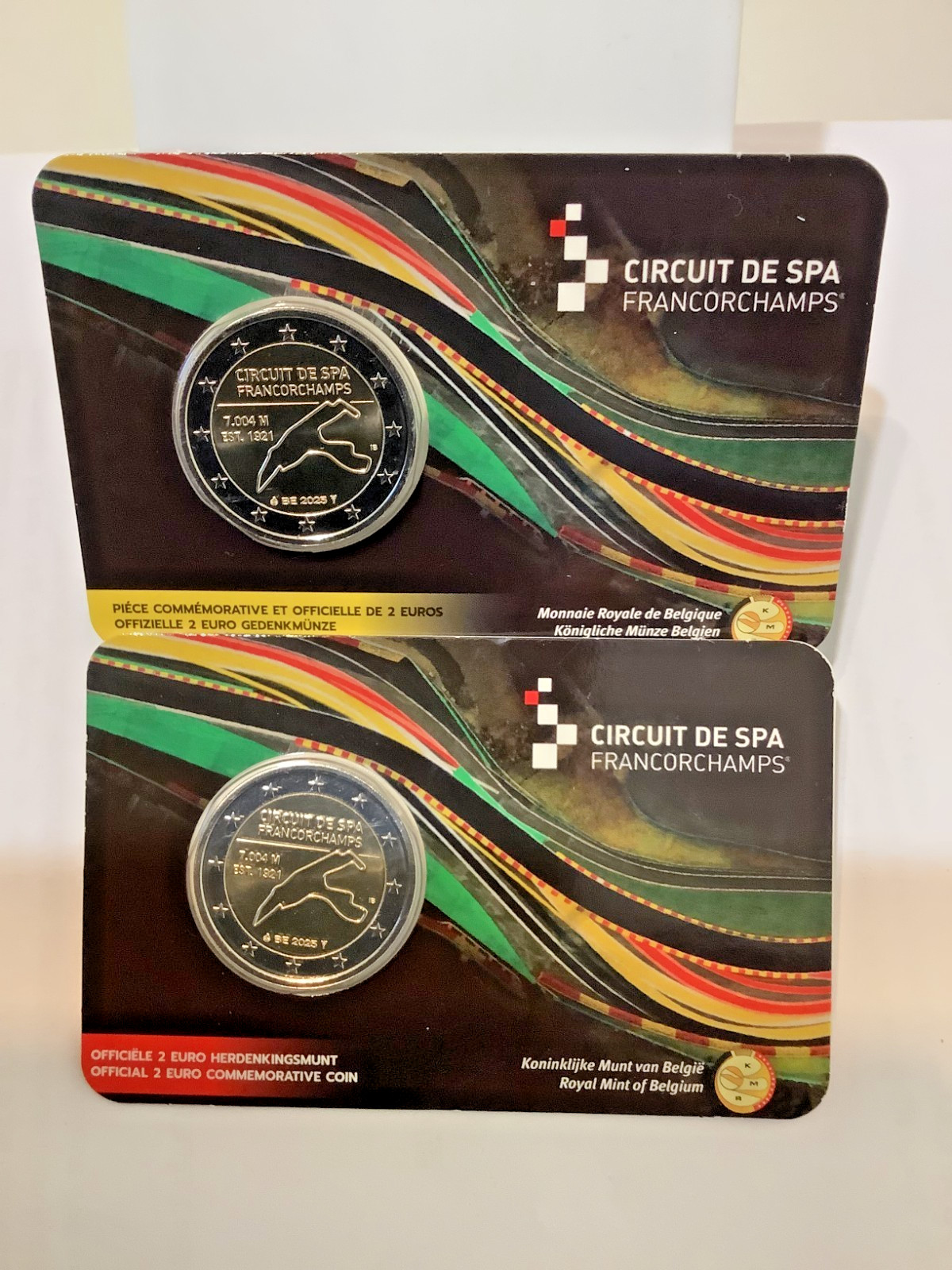 Les 2 Pièces commémoratives 2 euro Belgique 2025 Coincard  " SPA Francorchamps "