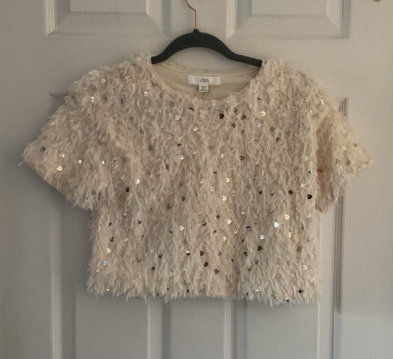 ZARA Girls Feathered And Heart Shaped Sequins Top Size 11-12 Years