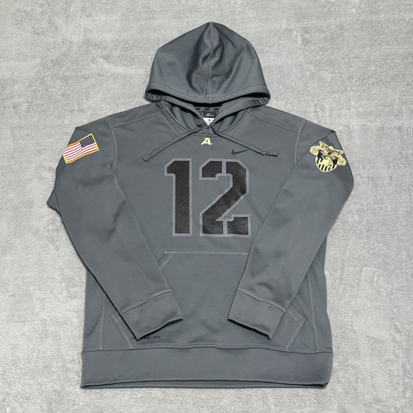 Nike Army West Point Hoodie Mens M Gray Therma Fit USA Flag 12 Football Pullover