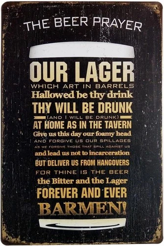 Vintage Bar Sign The Beer Prayer Retro Aluminum Sign 8x12 Funny Pub Decor