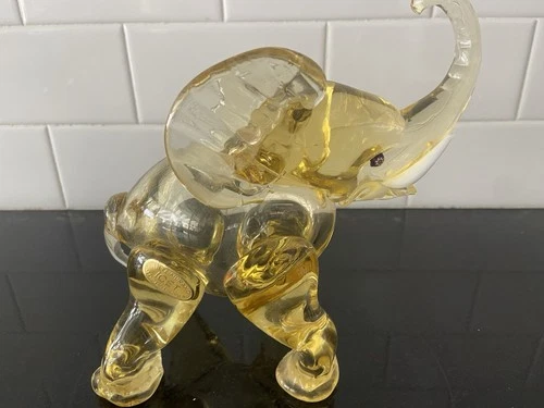 Vintage Arte Murano ICET Amber Art Glass Elephant Figurine 7” Venezuela 1950s