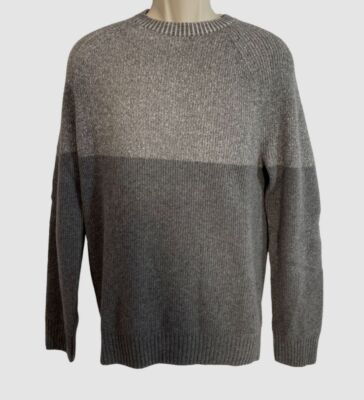 $551 Neiman Marcus Men's Gray Cashmere Colorblock Crewneck Pullover Sweater Sz M