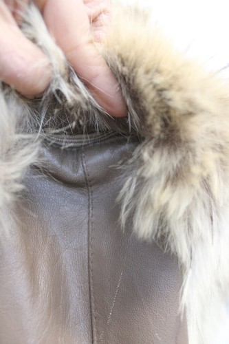 MINT COYOTE FUR & LEATHER COAT JACKET WOMEN WOMAN SIZE 6 SMALL NEW LINING! - Picture 6 of 6