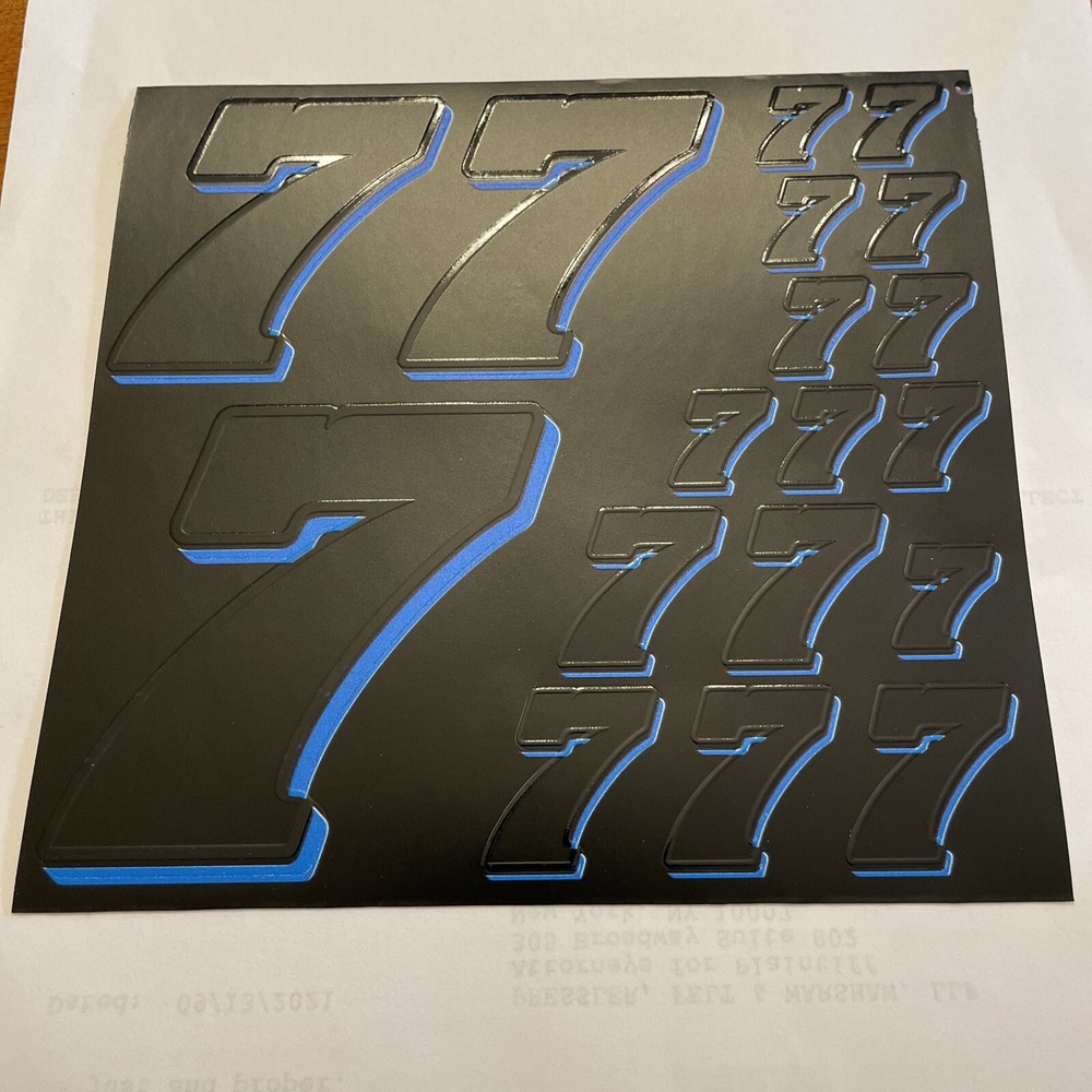 Matte Black-w/Gloss Blue #7’s Racing Numbers Vinyl Decal Sheet Rc