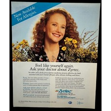 Zyrtec Allergy Medicine Vintage Print Ad 1990s Spring Flowers Pfizer