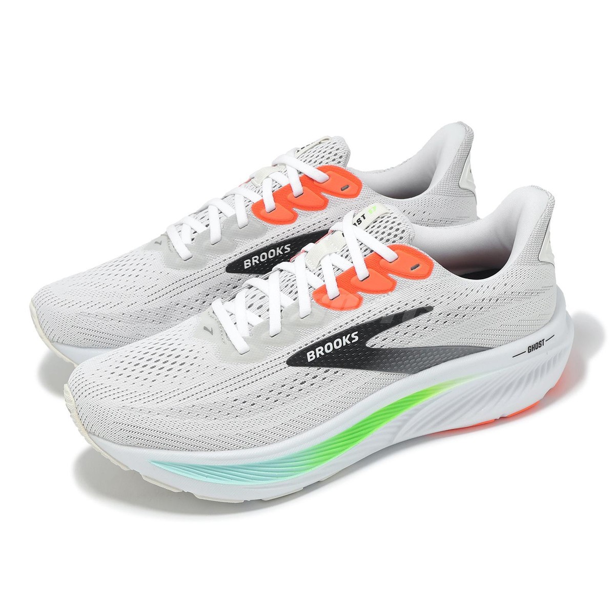 Brooks Ghost 17 2E Wide White Multi Men Runner Road Running Shoes