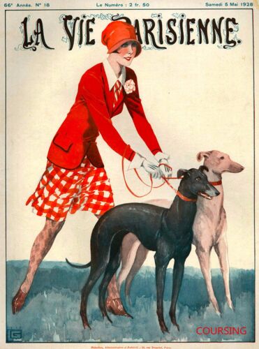 1928 La Vie Parisienne French Greyhound Dogs France Travel Advertisement Poster - Picture 1 of 1