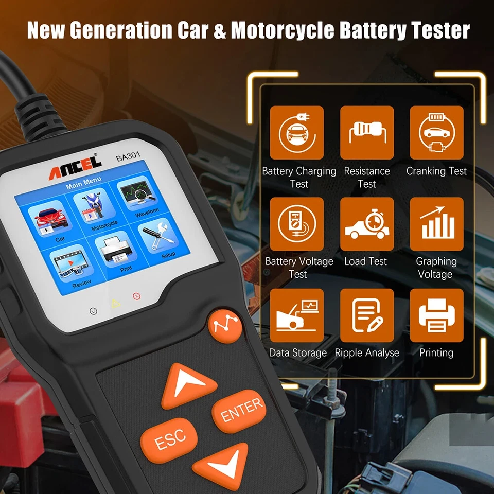 BA301 6V 12V Car Battery Tester Battery Cranking Charging Load Circuit Test Tool - Image 2 of 4