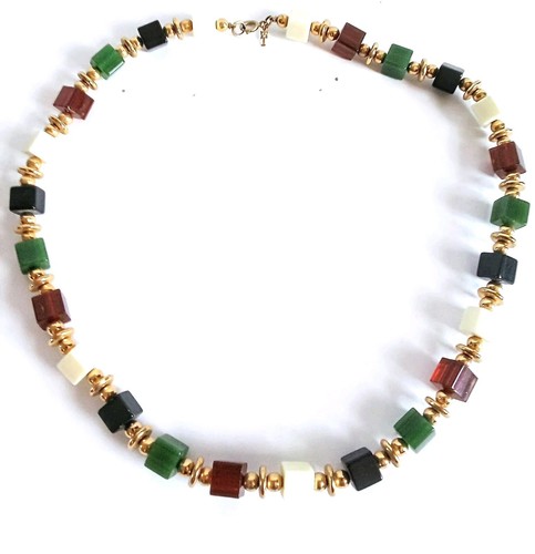  Trifari Gold Tone With Lucite Cube Beads Necklace/ Viintage - Picture 1 of 6