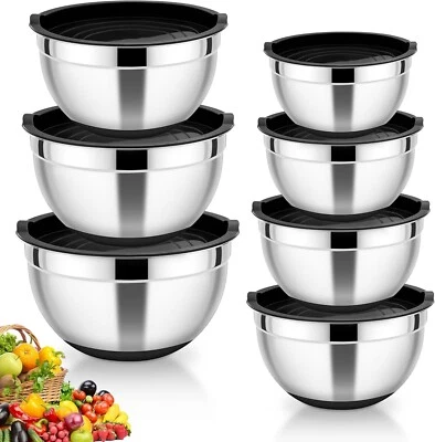 Schüssel Set 7x Edelstahl Rührschüssel Salatschüssel mit Luftdichte Deckel B926 - Bild 1 von 4