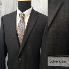 Calvin Klein Men Blazer Gray Plaid Sport Coat Jacket Dual Vent 42R