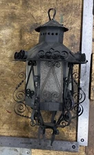 Folk Art Twisted Tin Metal Black Sconce Glass Panes Vintage OOAK