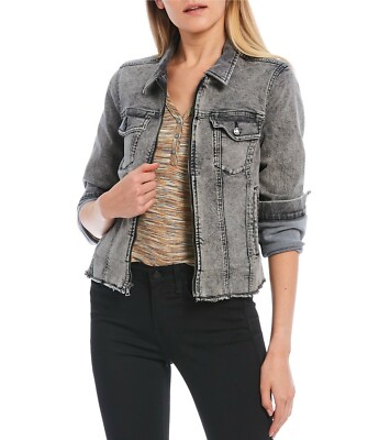 William Rast Women's Farrah Zip-Front Denim Jacket Gray Size