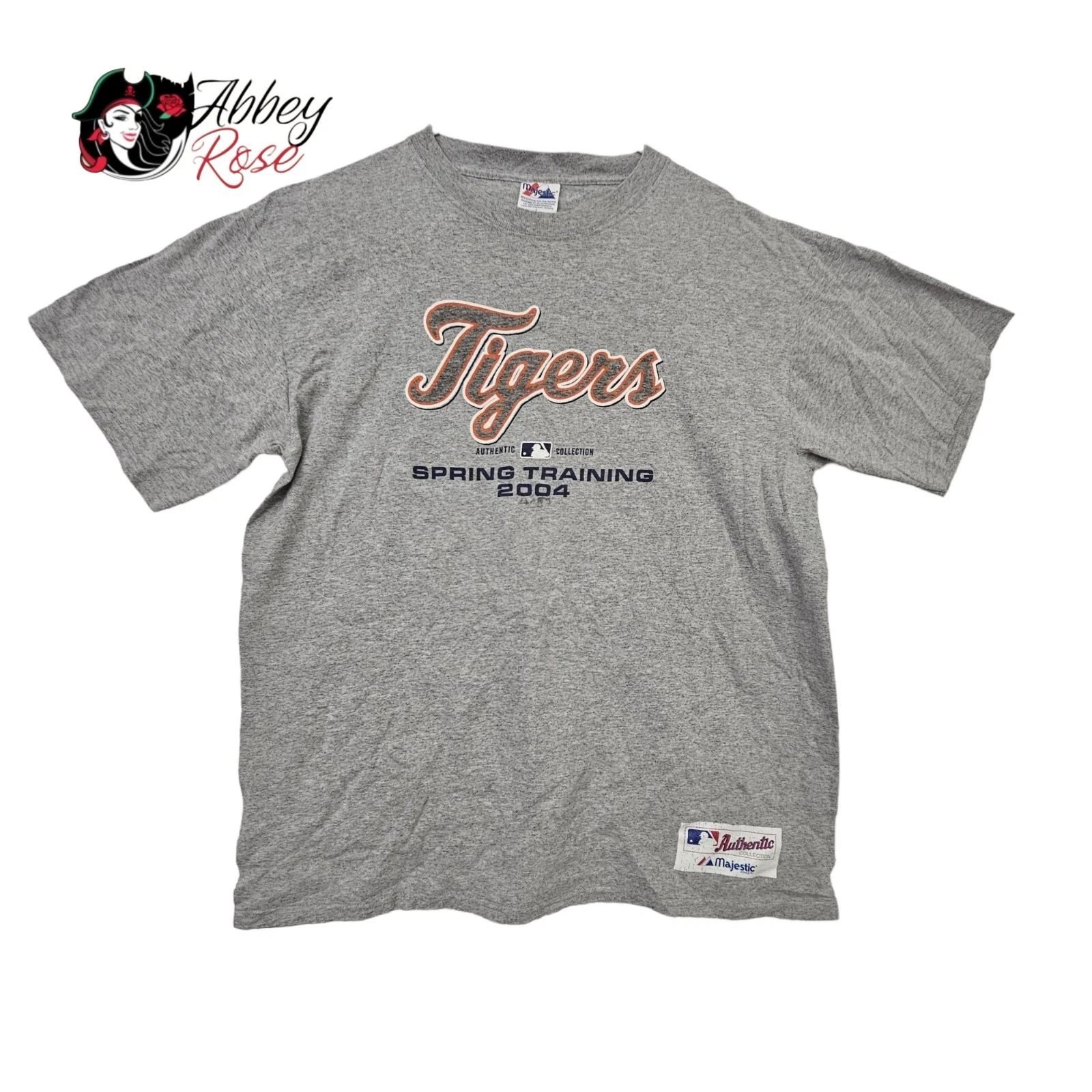 2004 MLB Tigers Spring Training T-Shirt Majestic Tag Size Large Gray L