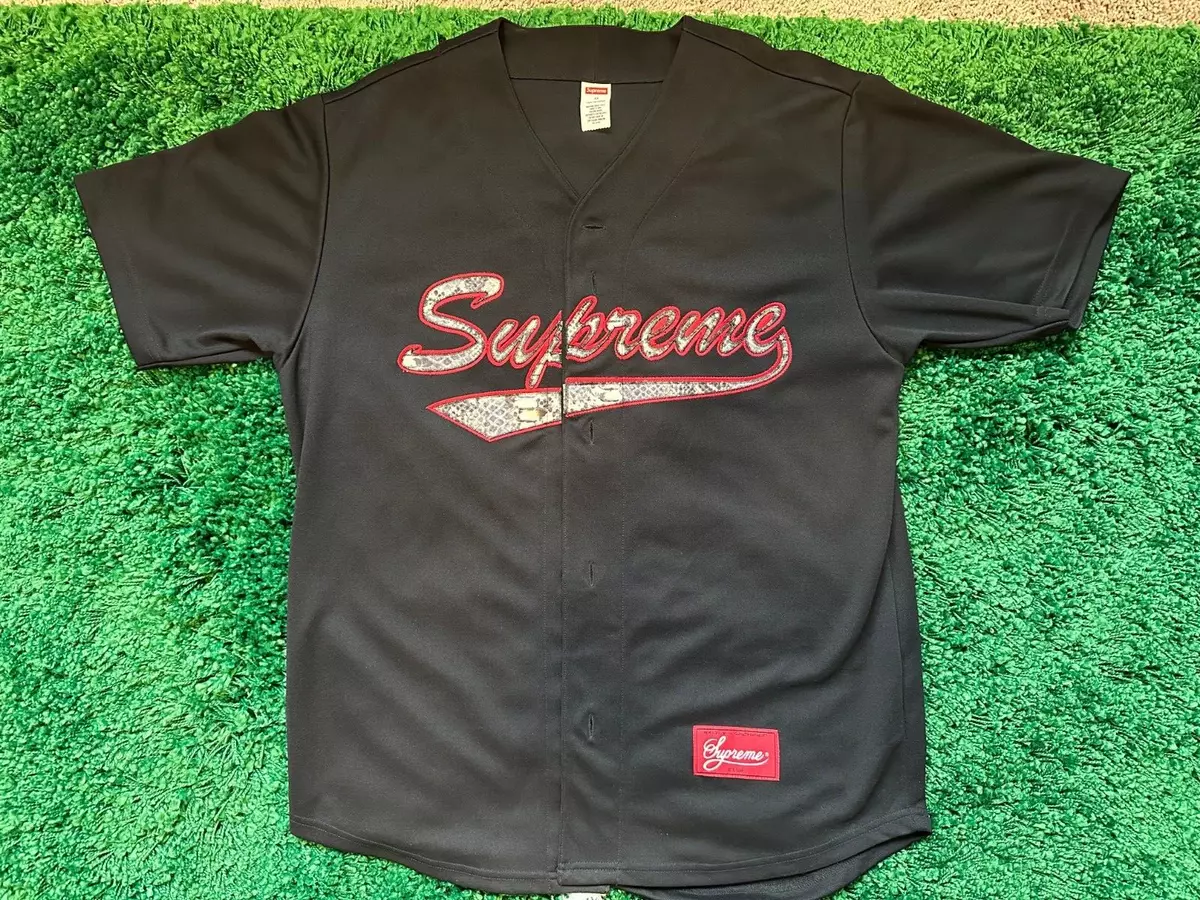 NEW Supreme FW17 Snake Script Logo Baseball Jersey - Black Size Medium -  box ss