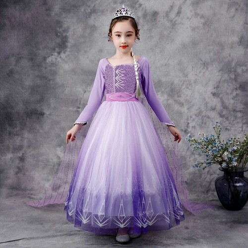 Kids Girls Princess Queen Elsa Anna Halloween Cosplay Costume Fancy Dress&Crown - Picture 31 of 36