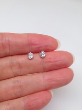 925 Sterling Silver CZ Teardrop Stud Earrings Dainty Mini Studs 4.5mm