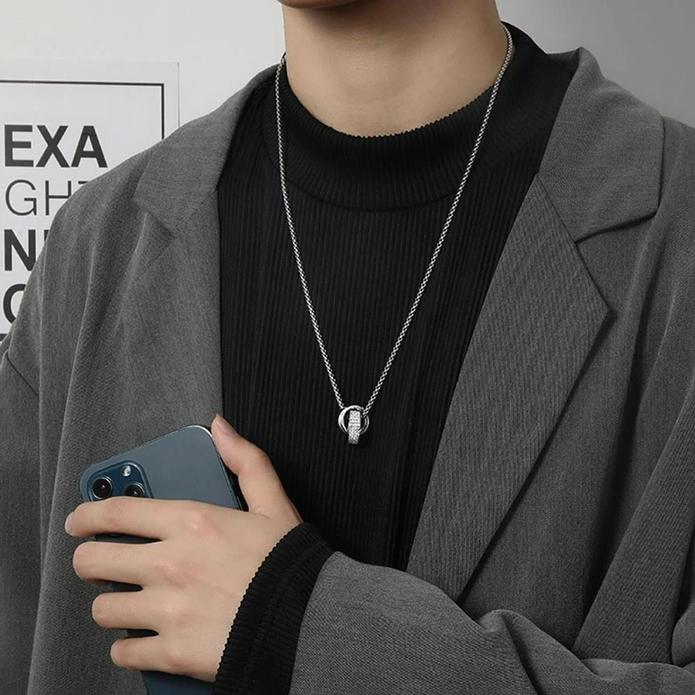 Mens necklace sale with ring pendant