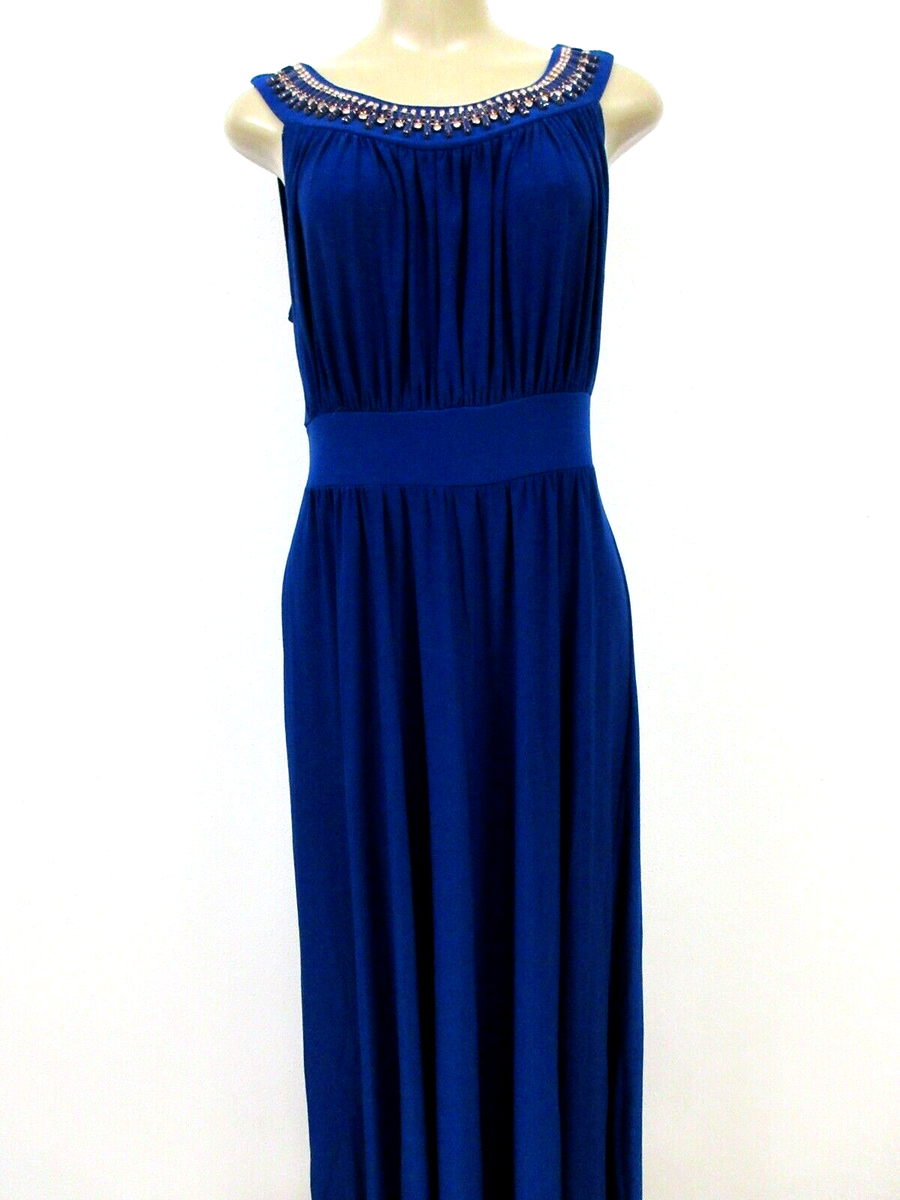 burlington royal blue dresses Sandiva Sleeveless Long Dress Royal Blue Embellished Size L Stretch  Excellent