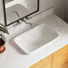 24"W x 15"D Drop-In Bathroom Sink, White Rectangular Semi-Recessed Sink  Drain