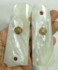 NEW, GOLD MEDILLION RESIN PEARL GRIPS FOR COLT 1911, CLONE, KIMBER, COMMANDER
