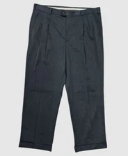 Perry Ellis Portfolio Men Blue Pleated Front Cuffed Hem Dress Pants Size 34W 34L